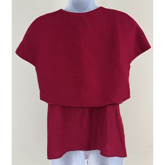 MAJE Cherry Red Cap Sleeve Zip Front Top With Tank Underlay Sz 3 US L - Picture 4 of 8